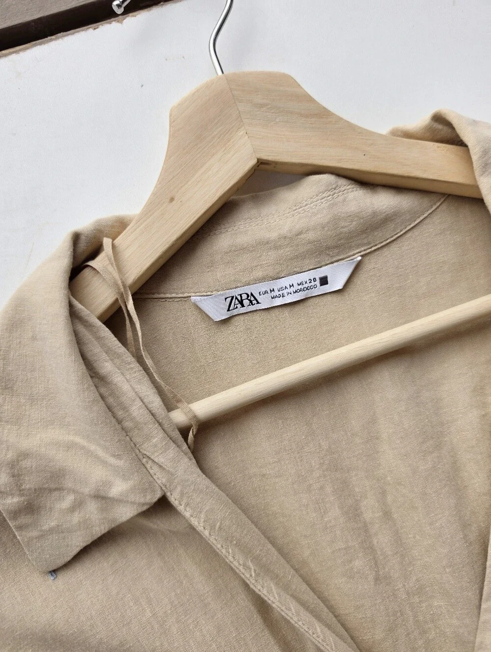 Zara Beige Linen Blend Button Front Collared Wide Leg Jumpsuit